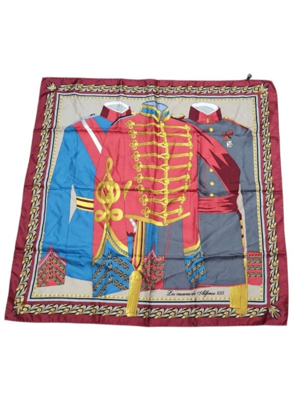 Reales Sitios de España Silk Scarf Las Casacas Alfonso XIII Military 35” Italy